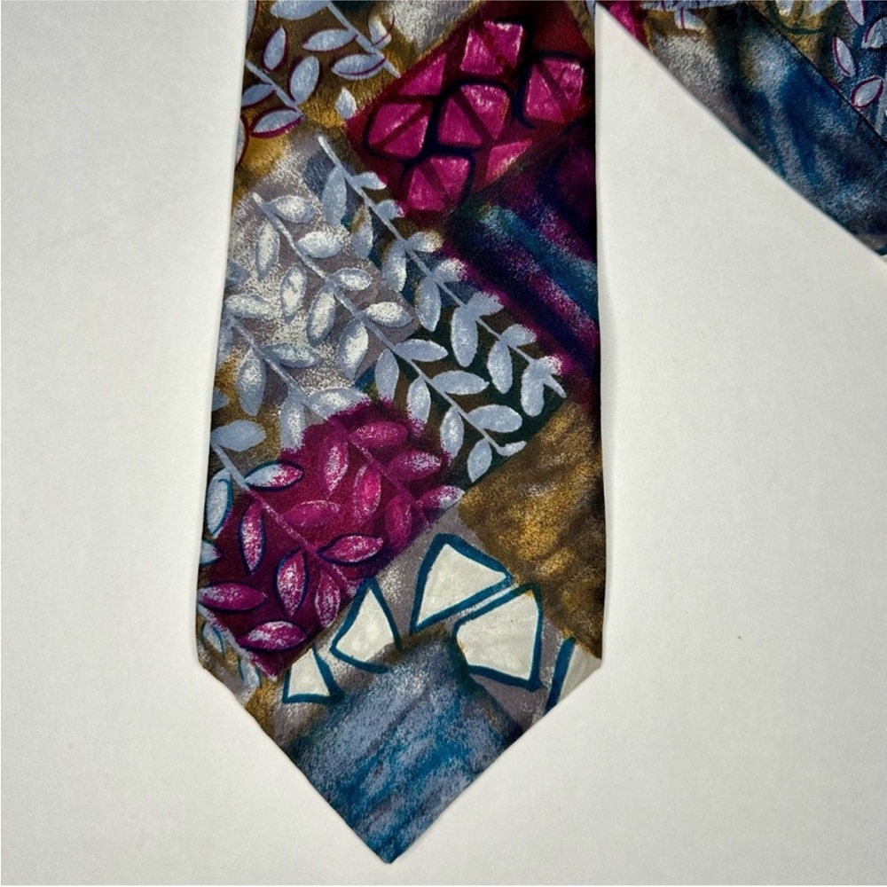 Vintage CHARVET Abstract Floral Jewel-Tone Classic Handmade Silk Tie, 4”
